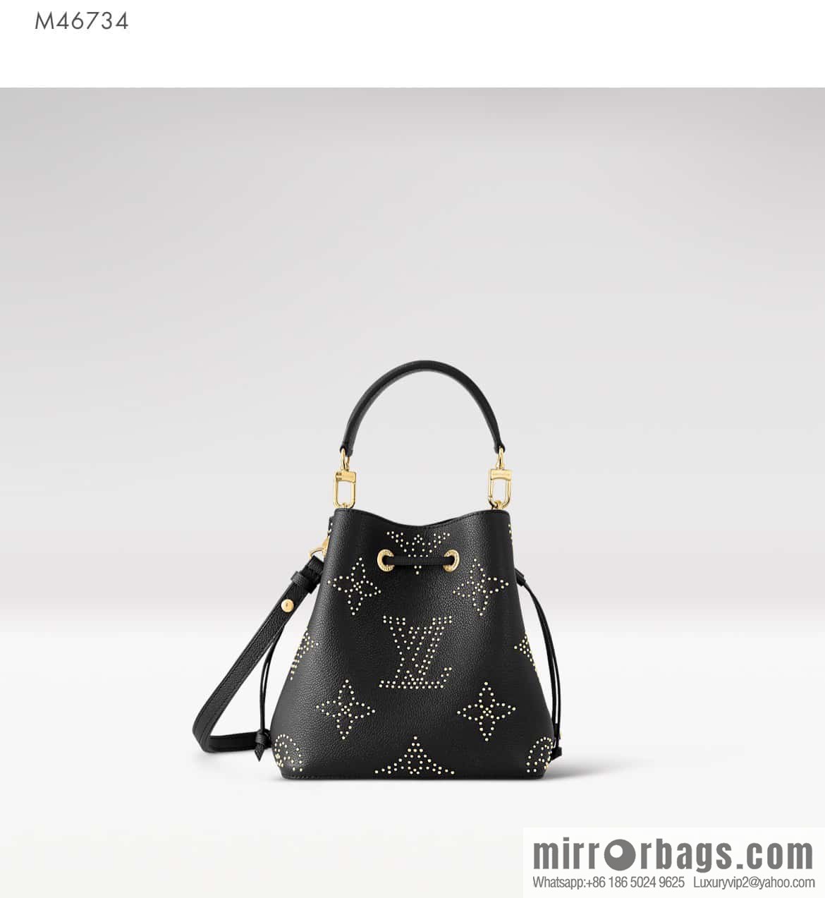 [Premium‑quality] M46734 black full leather willow nail bucket bag series Néo Noé BB bucket bag
