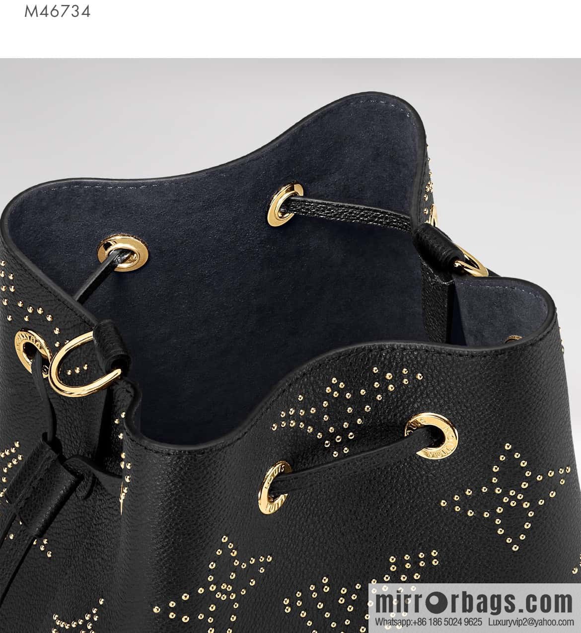 [Premium‑quality] M46734 black full leather willow nail bucket bag series Néo Noé BB bucket bag
