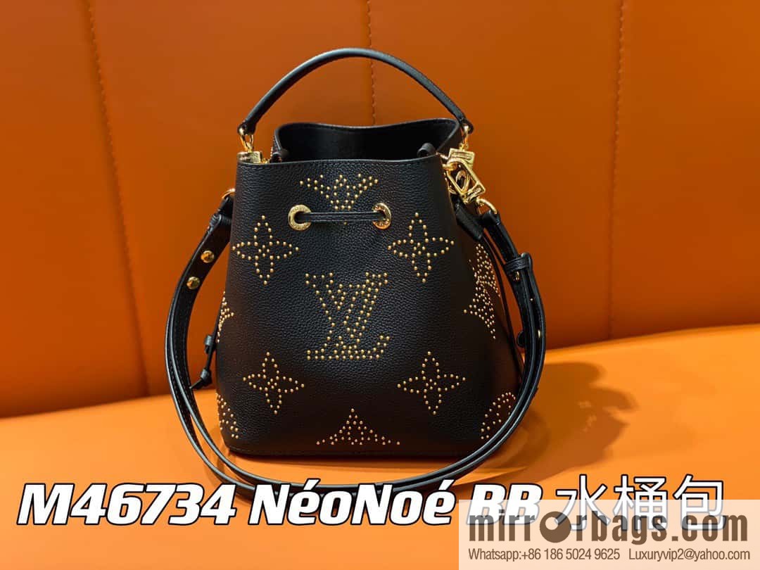[Premium‑quality] M46734 black full leather willow nail bucket bag series Néo Noé BB bucket bag