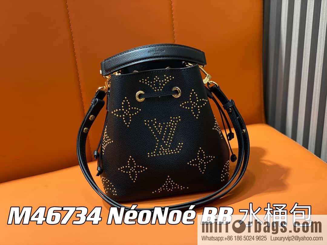 [Premium‑quality] M46734 black full leather willow nail bucket bag series Néo Noé BB bucket bag