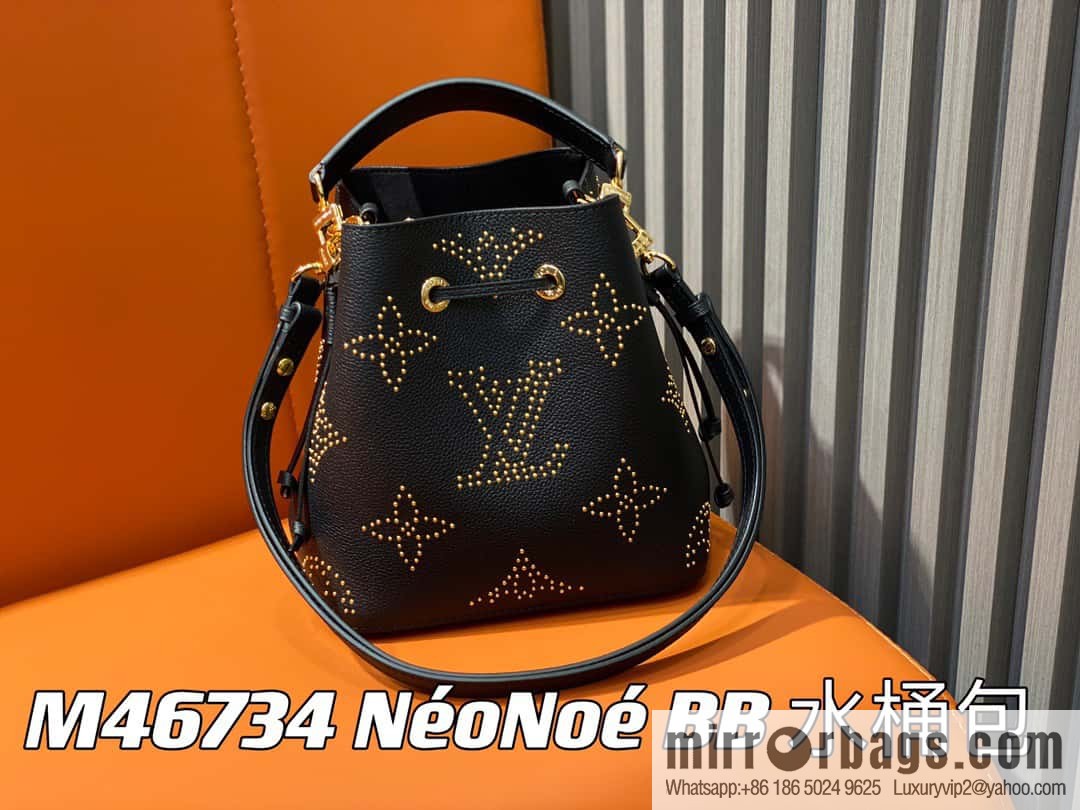 [Premium‑quality] M46734 black full leather willow nail bucket bag series Néo Noé BB bucket bag