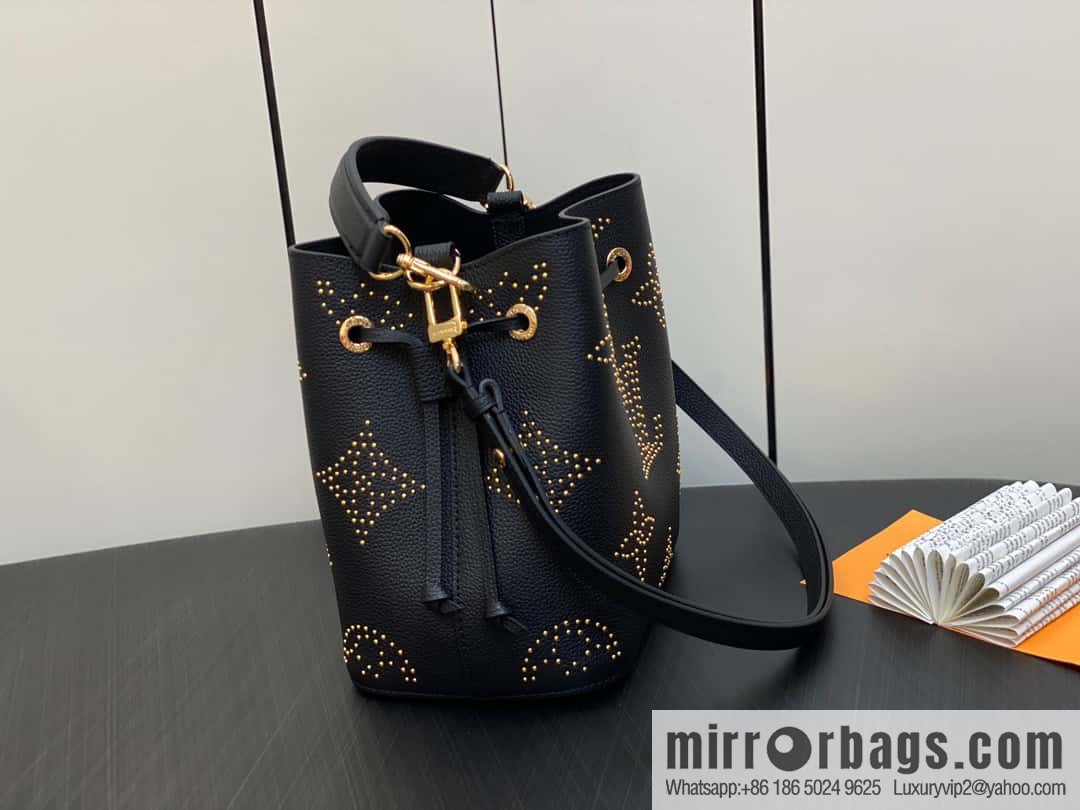 [Premium‑quality] M46734 black full leather willow nail bucket bag series Néo Noé BB bucket bag