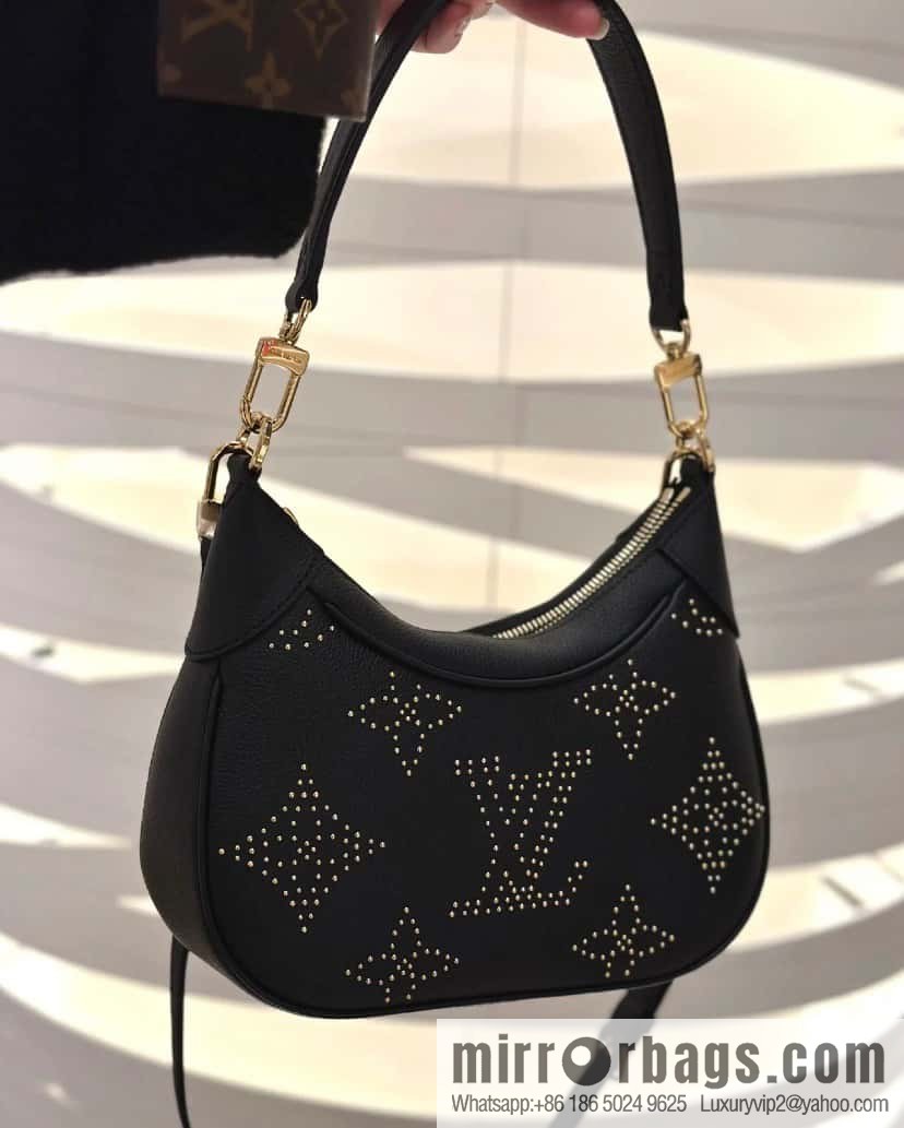 [Boutique‑grade] M46735 black full leather willow nail croissant series, this Bagatelle handbag m46091 full leather rivet with nails, crescent bag, pea bag, croissant bag
