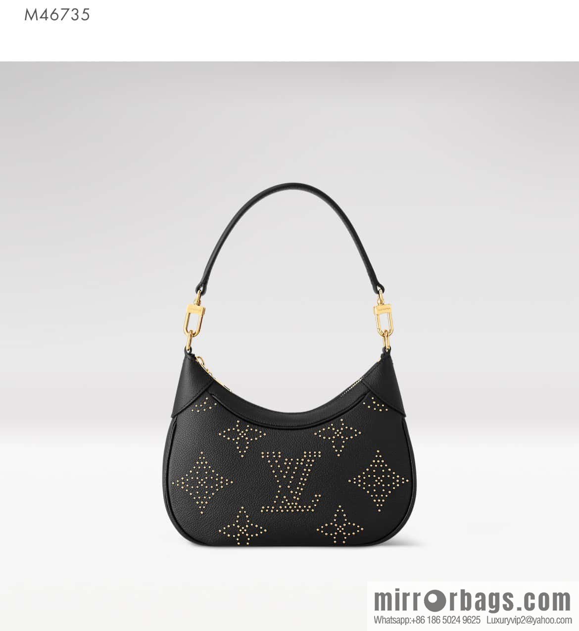 [Boutique‑grade] M46735 black full leather willow nail croissant series, this Bagatelle handbag m46091 full leather rivet with nails, crescent bag, pea bag, croissant bag