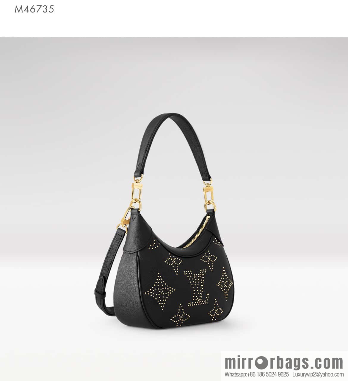 [Boutique‑grade] M46735 black full leather willow nail croissant series, this Bagatelle handbag m46091 full leather rivet with nails, crescent bag, pea bag, croissant bag