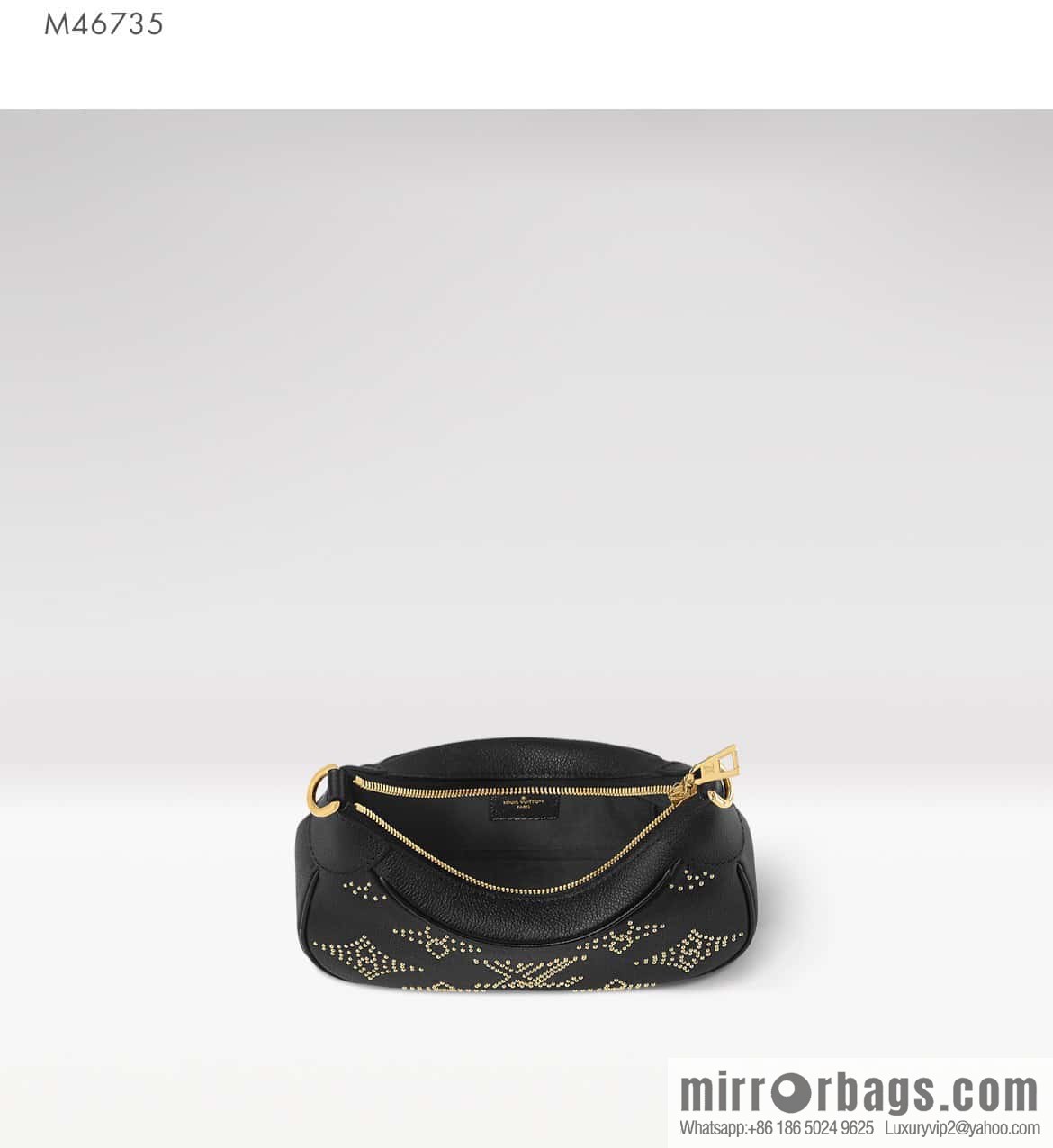 [Boutique‑grade] M46735 black full leather willow nail croissant series, this Bagatelle handbag m46091 full leather rivet with nails, crescent bag, pea bag, croissant bag
