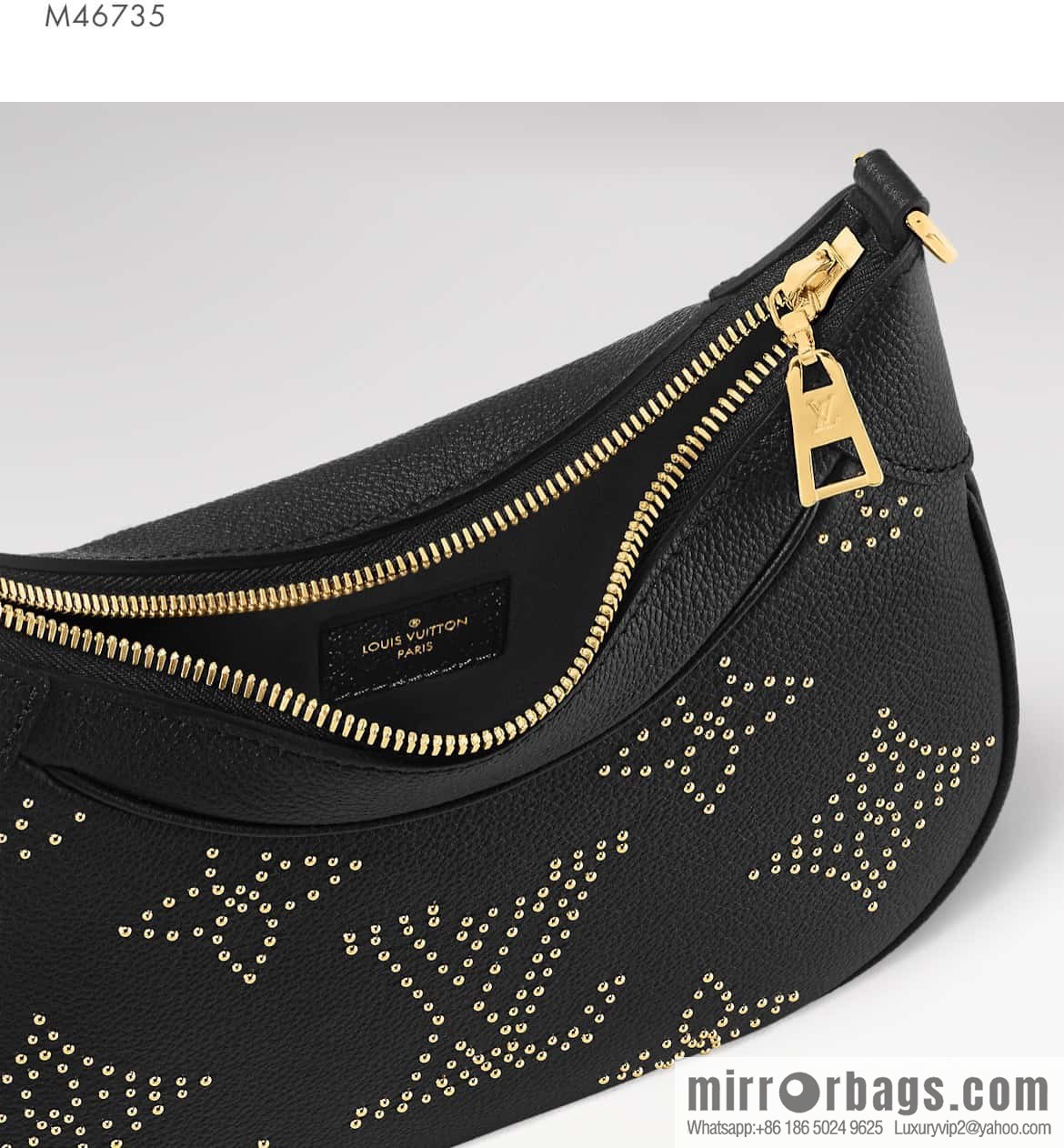 [Boutique‑grade] M46735 black full leather willow nail croissant series, this Bagatelle handbag m46091 full leather rivet with nails, crescent bag, pea bag, croissant bag