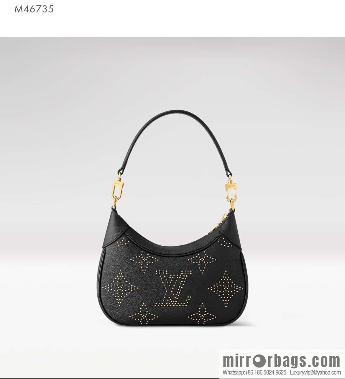 [Boutique‑grade] M46735 black full leather willow nail croissant series, this Bagatelle handbag m46091 full leather rivet with nails, crescent bag, pea bag, croissant bag