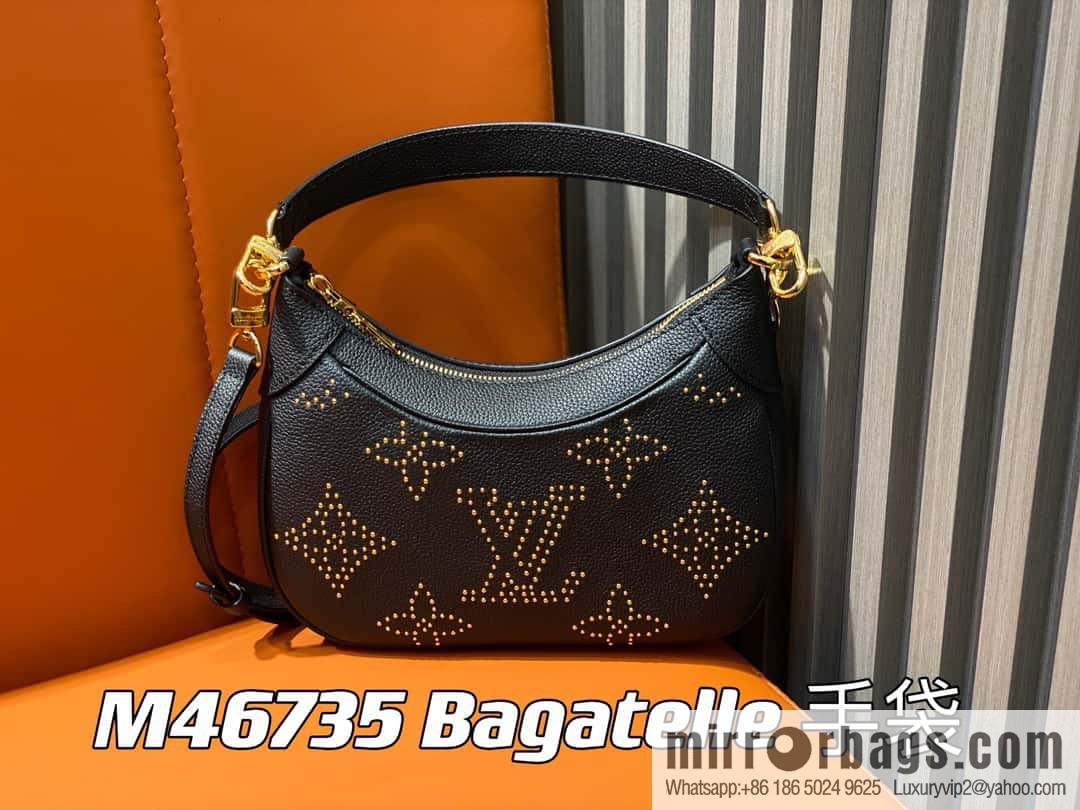 [Boutique‑grade] M46735 black full leather willow nail croissant series, this Bagatelle handbag m46091 full leather rivet with nails, crescent bag, pea bag, croissant bag