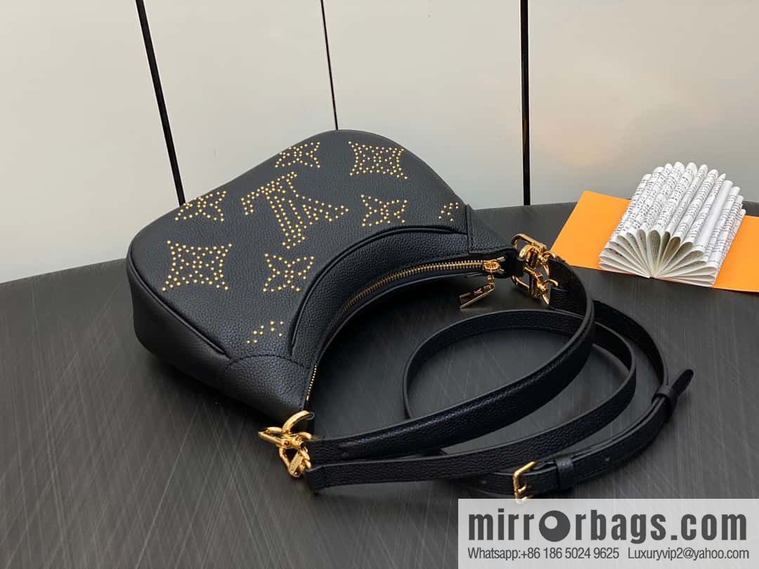 [Boutique‑grade] M46735 black full leather willow nail croissant series, this Bagatelle handbag m46091 full leather rivet with nails, crescent bag, pea bag, croissant bag