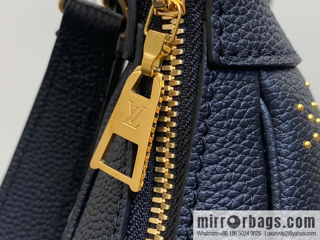 [Boutique‑grade] M46735 black full leather willow nail croissant series, this Bagatelle handbag m46091 full leather rivet with nails, crescent bag, pea bag, croissant bag