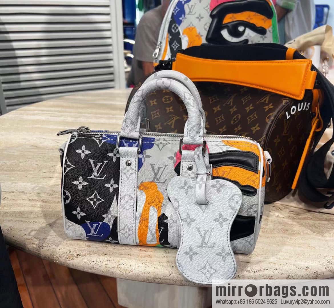 [Boutique‑grade] M46701 white flower, men's bag pillow bag series Keepall Bandoulière 25 handbag LVPortrait series shoulder backpack