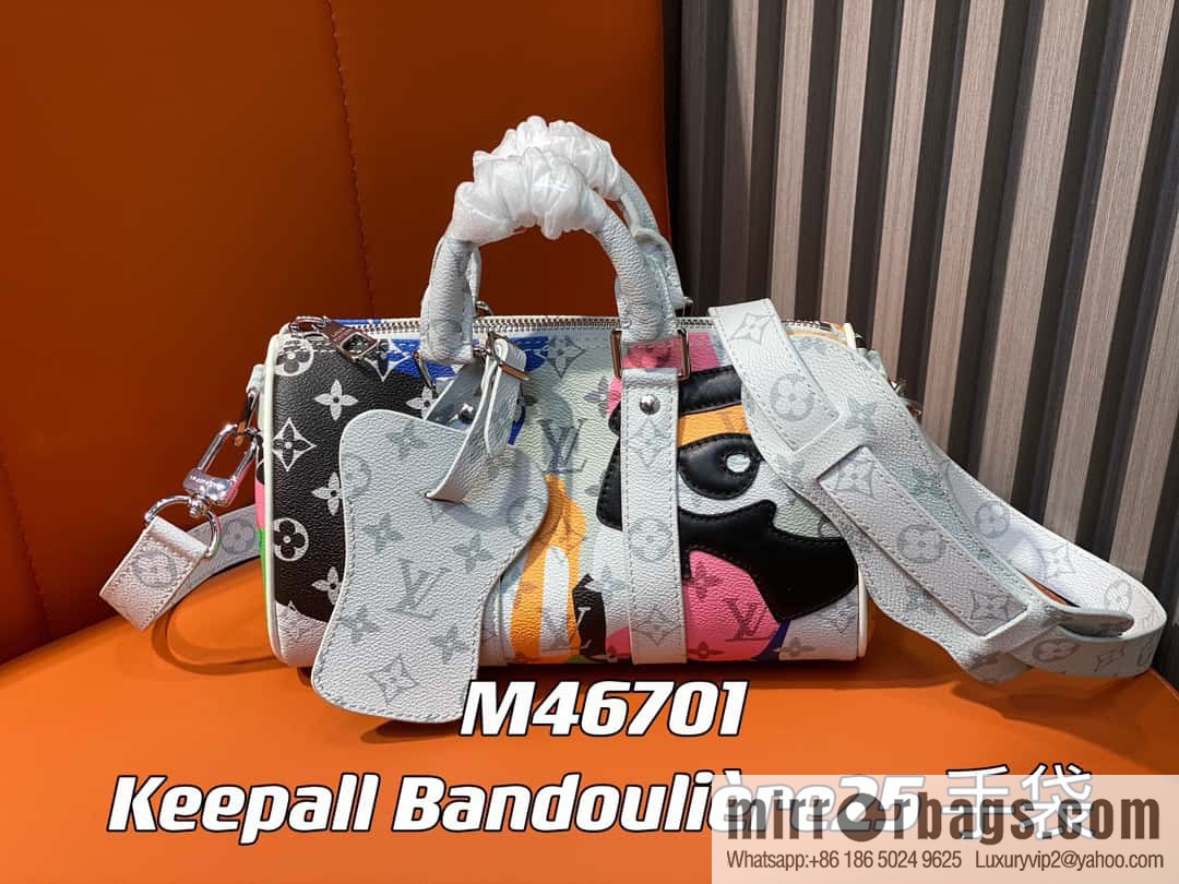[Boutique‑grade] M46701 white flower, men's bag pillow bag series Keepall Bandoulière 25 handbag LVPortrait series shoulder backpack