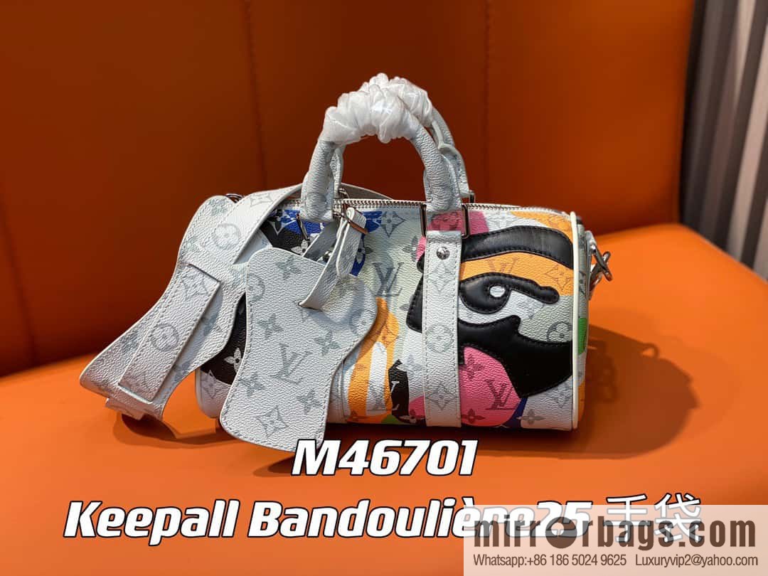 [Boutique‑grade] M46701 white flower, men's bag pillow bag series Keepall Bandoulière 25 handbag LVPortrait series shoulder backpack