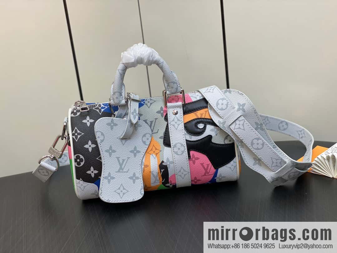 [Boutique‑grade] M46701 white flower, men's bag pillow bag series Keepall Bandoulière 25 handbag LVPortrait series shoulder backpack