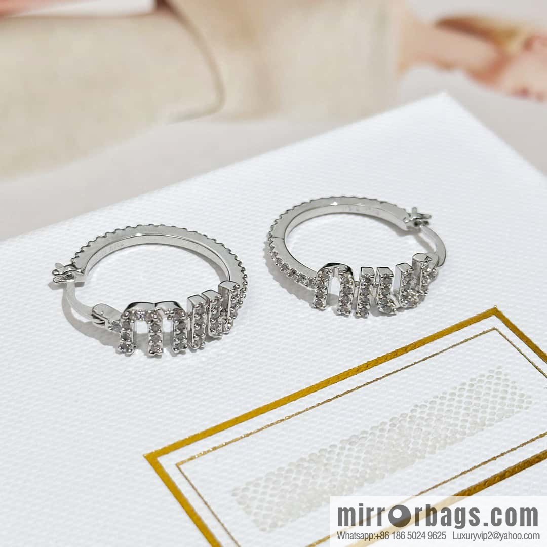 ❗️New ❗️ Original Order K MIU MIU Miu Miu Full Diamond Letter Stud Earrings