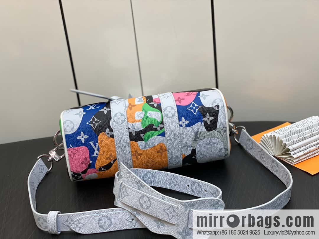 [Boutique‑grade] M46701 white flower, men's bag pillow bag series Keepall Bandoulière 25 handbag LVPortrait series shoulder backpack