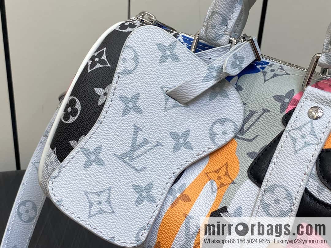 [Boutique‑grade] M46701 white flower, men's bag pillow bag series Keepall Bandoulière 25 handbag LVPortrait series shoulder backpack