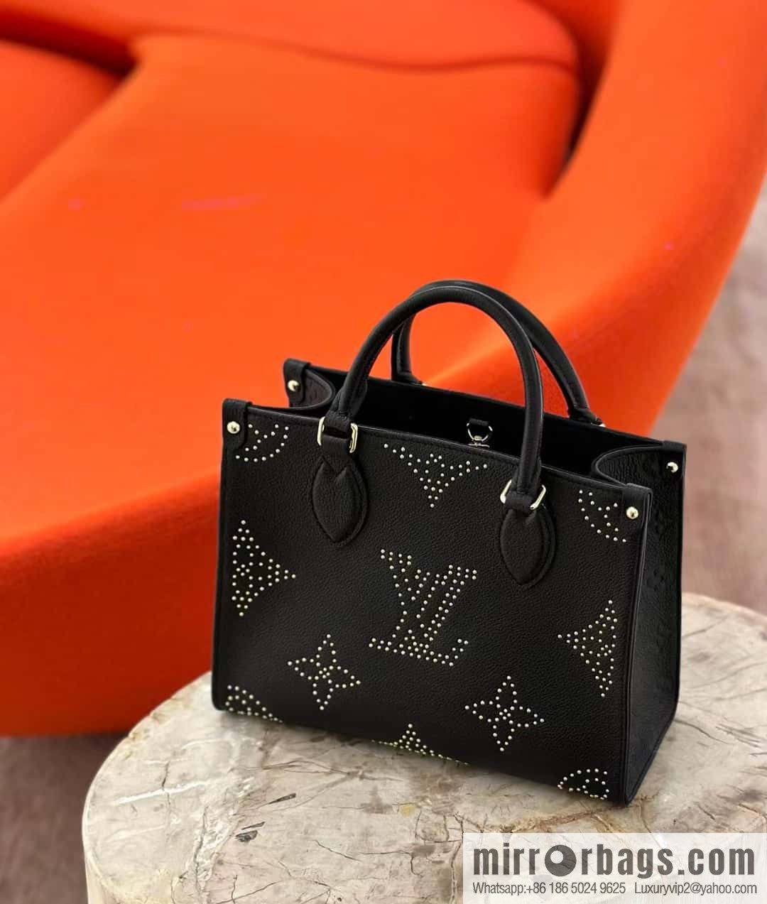 [Premium‑quality] M46733 black full leather willow nail square bag series ONTHEGO small handbag