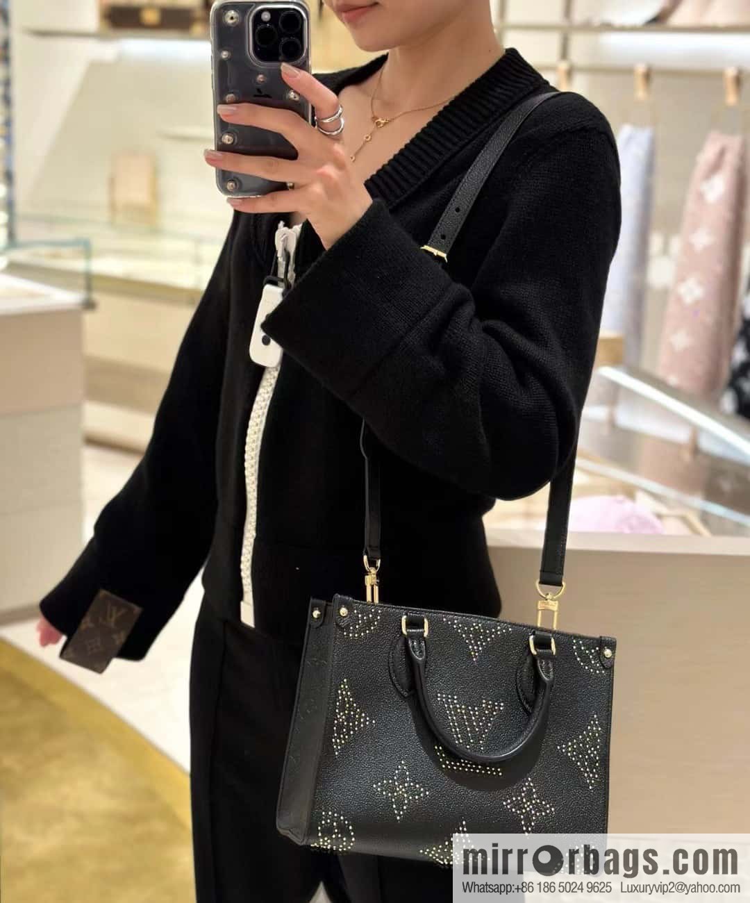 [Premium‑quality] M46733 black full leather willow nail square bag series ONTHEGO small handbag