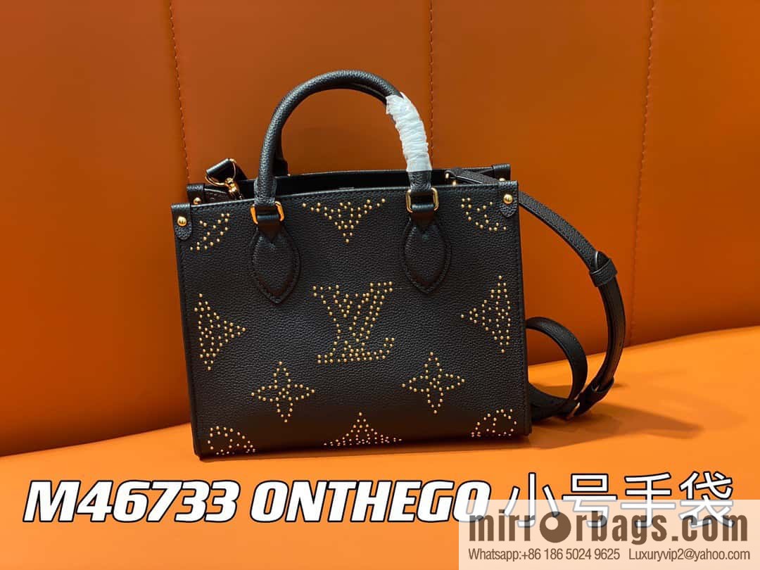 [Premium‑quality] M46733 black full leather willow nail square bag series ONTHEGO small handbag