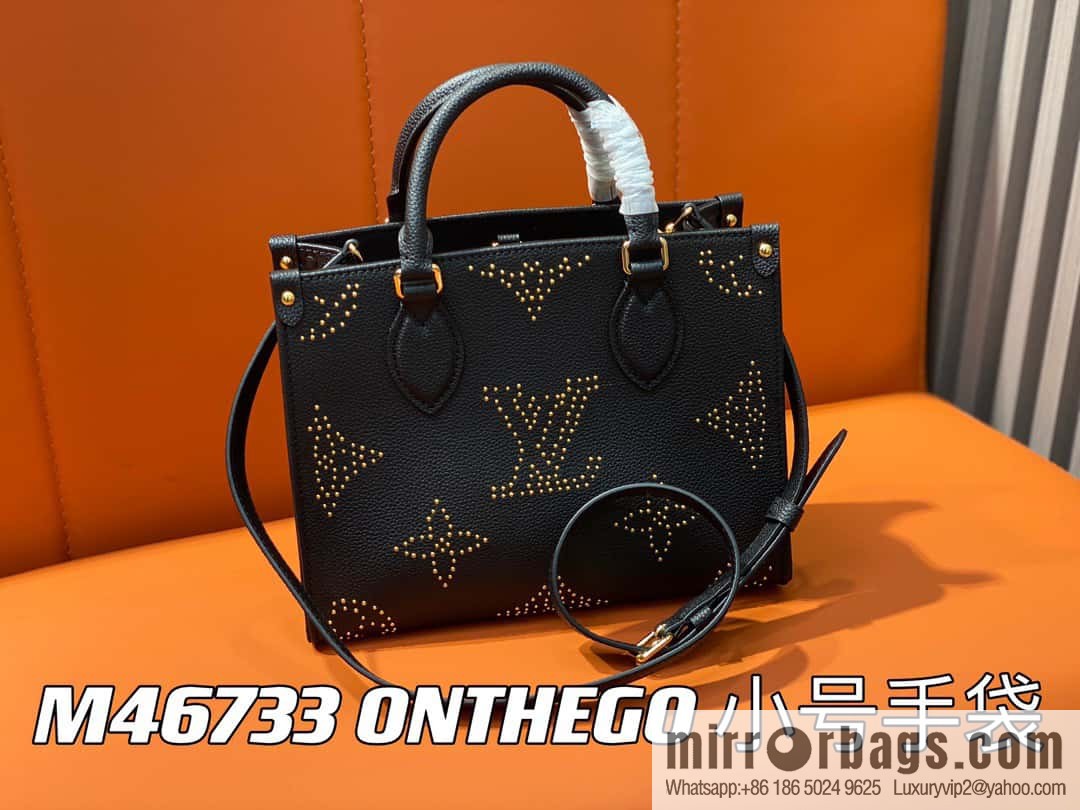 [Premium‑quality] M46733 black full leather willow nail square bag series ONTHEGO small handbag