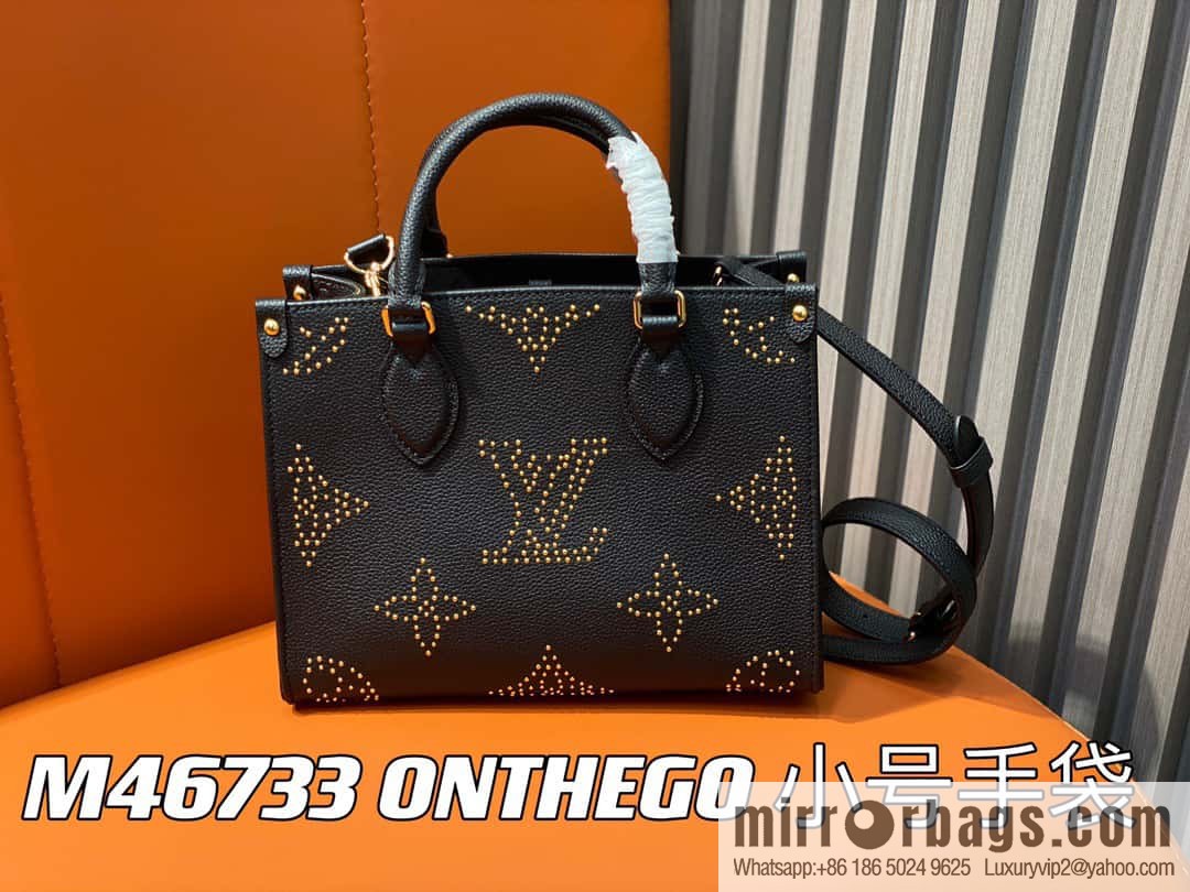 [Premium‑quality] M46733 black full leather willow nail square bag series ONTHEGO small handbag