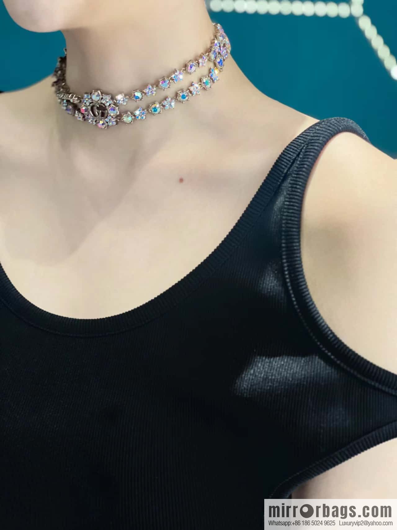 ☀️New Gucci Gucci Double G Full Diamond Double Crystal Flower Necklace, Bracelet ☀️