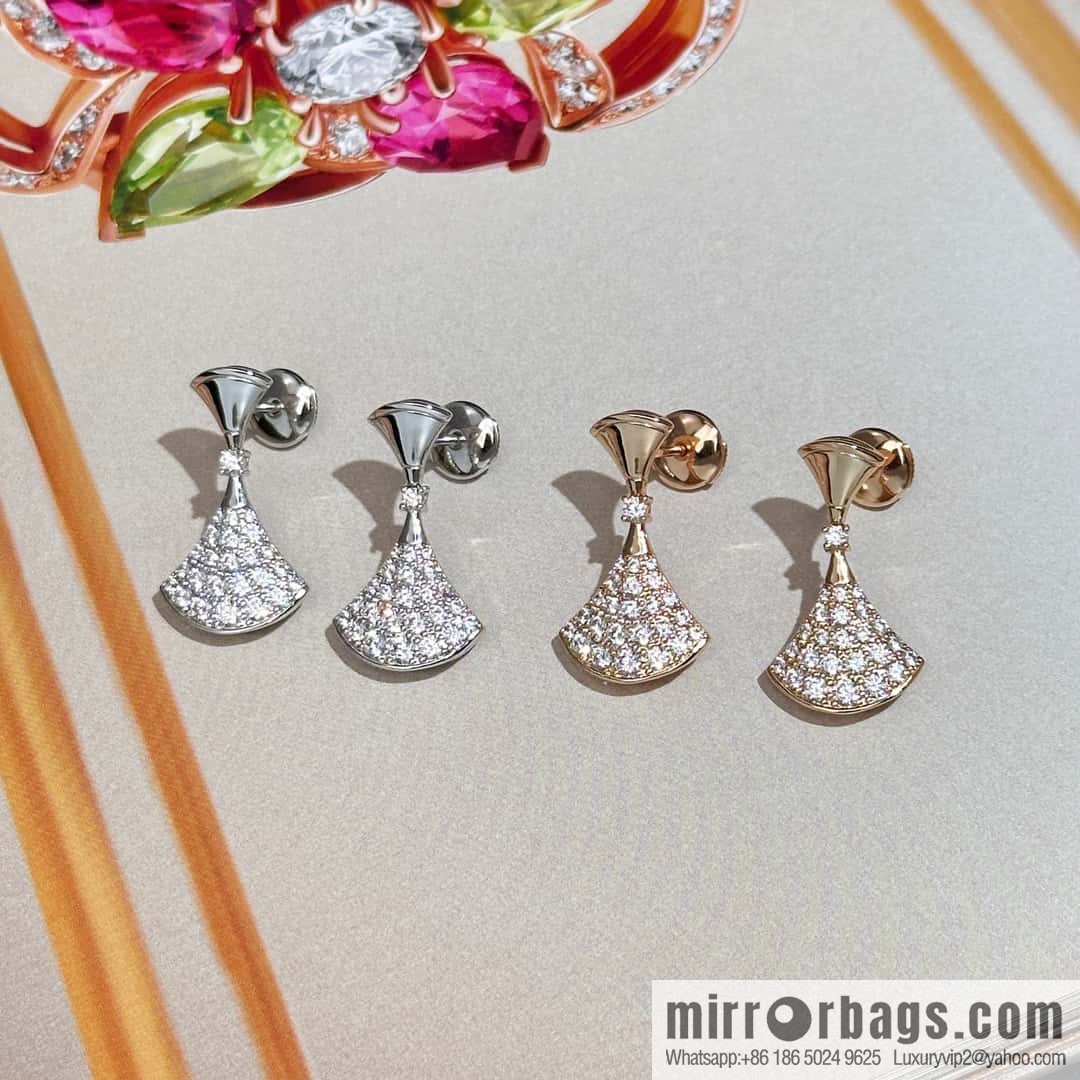 ❗️New ❗️ ☀️ Original BVLGARI DIVAS'DREAM Full Diamond Fan Stud Earrings ☀️
