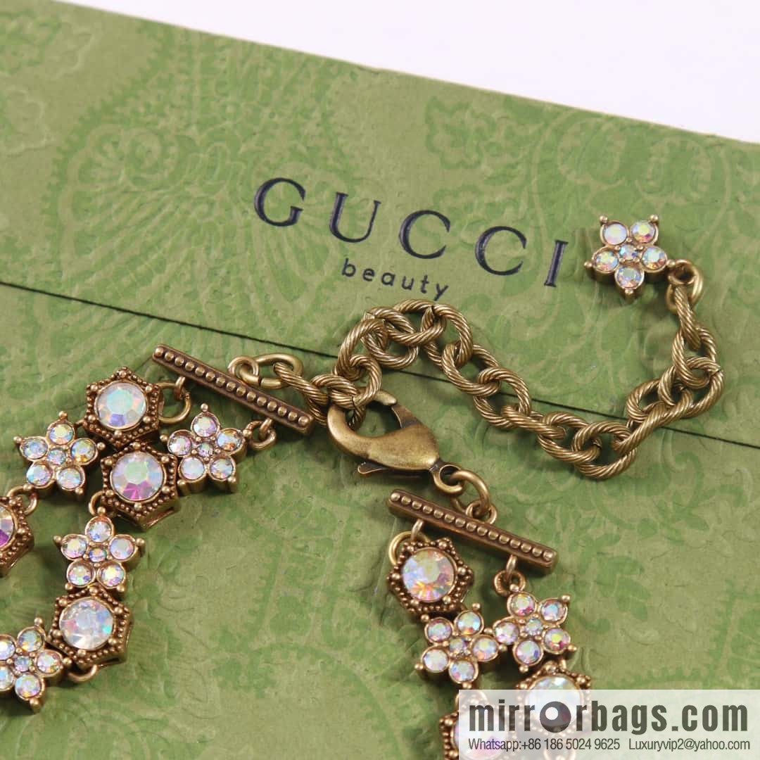 ☀️New Gucci Gucci Double G Full Diamond Double Crystal Flower Necklace, Bracelet ☀️
