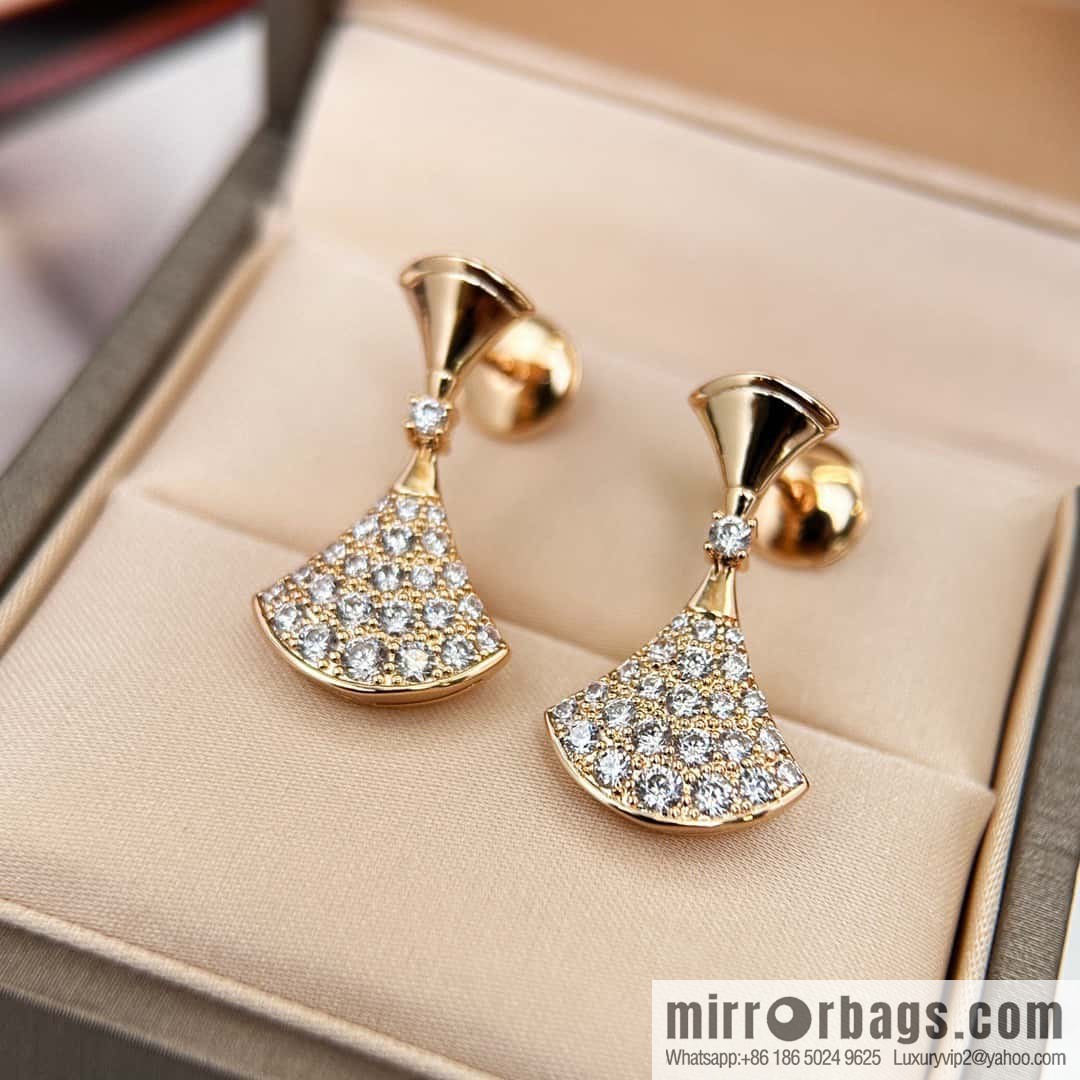❗️New ❗️ ☀️ Original BVLGARI DIVAS'DREAM Full Diamond Fan Stud Earrings ☀️