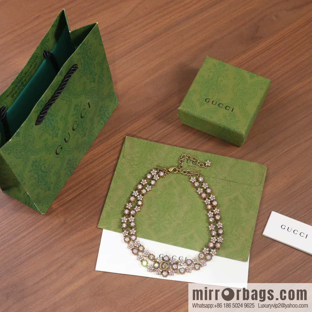 ☀️New Gucci Gucci Double G Full Diamond Double Crystal Flower Necklace, Bracelet ☀️