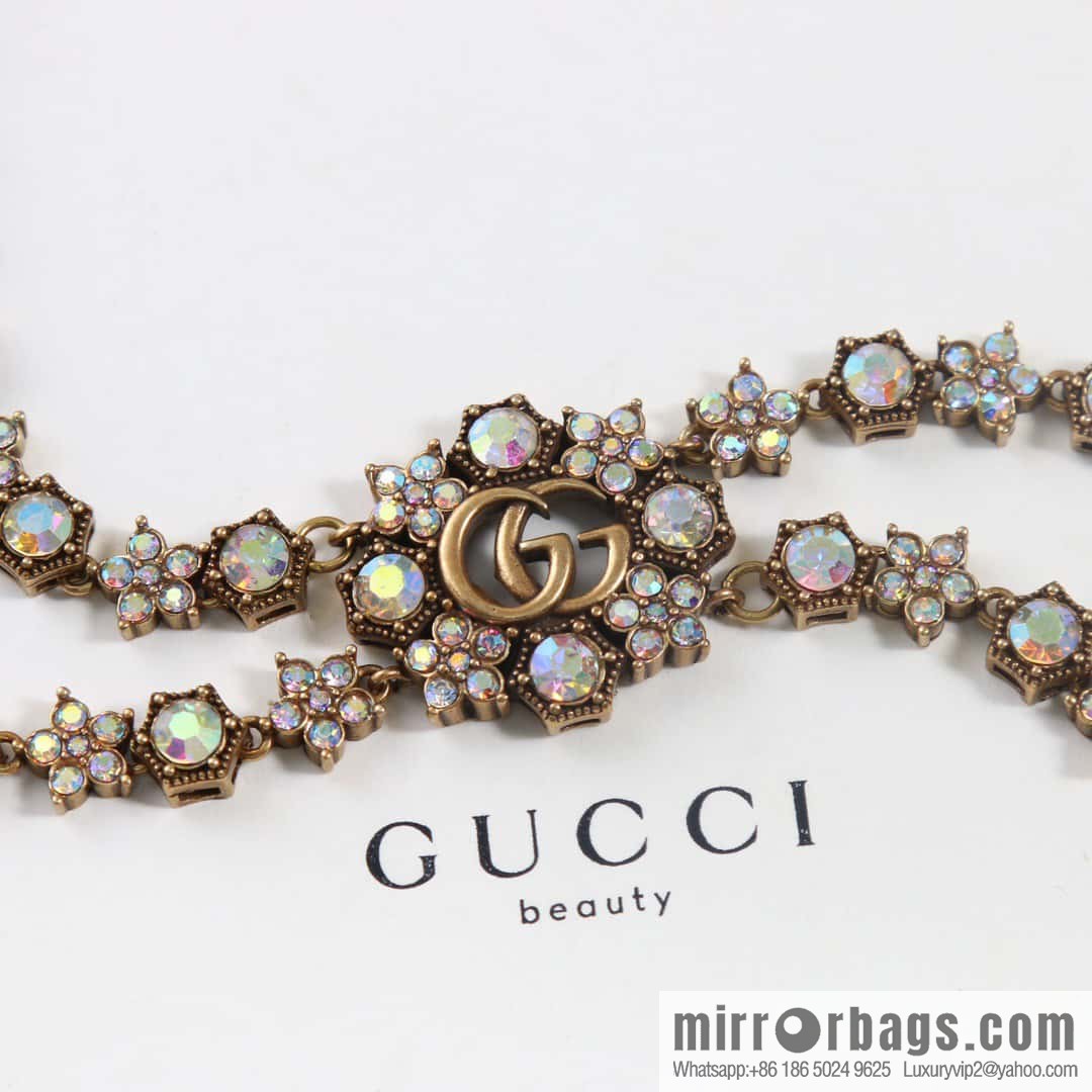 ☀️New Gucci Gucci Double G Full Diamond Double Crystal Flower Necklace, Bracelet ☀️