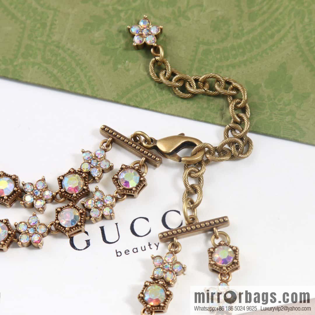 ☀️New Gucci Gucci Double G Full Diamond Double Crystal Flower Necklace, Bracelet ☀️
