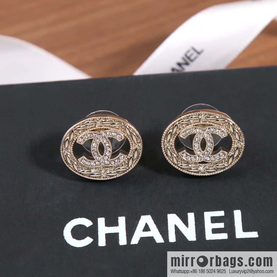 ☀️New ☑️ chanel c1 double c full diamond oval earrings ☀️