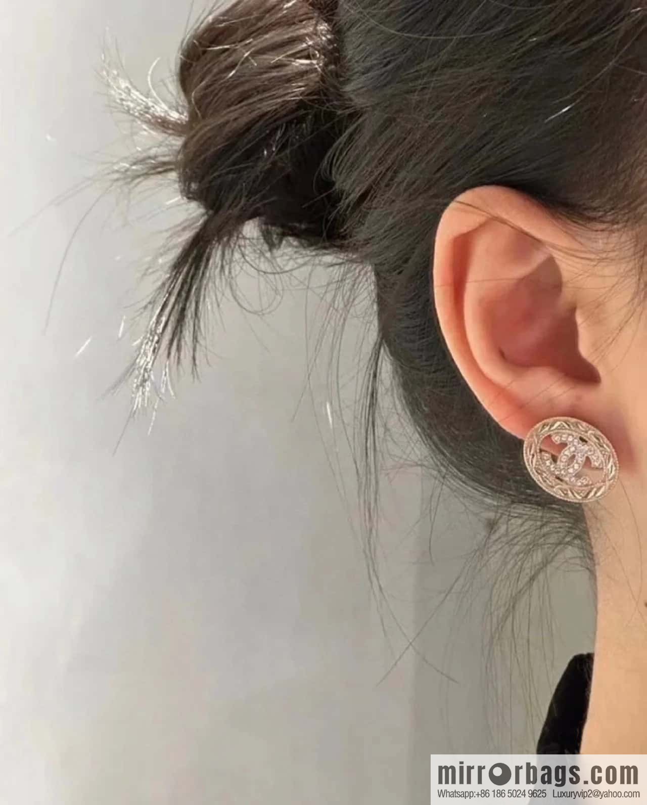 ☀️New ☑️ chanel c1 double c full diamond oval earrings ☀️