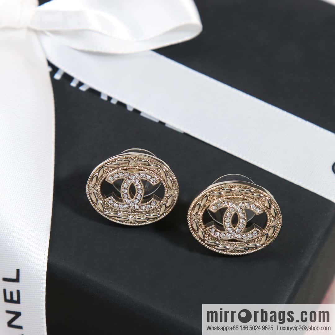 ☀️New ☑️ chanel c1 double c full diamond oval earrings ☀️