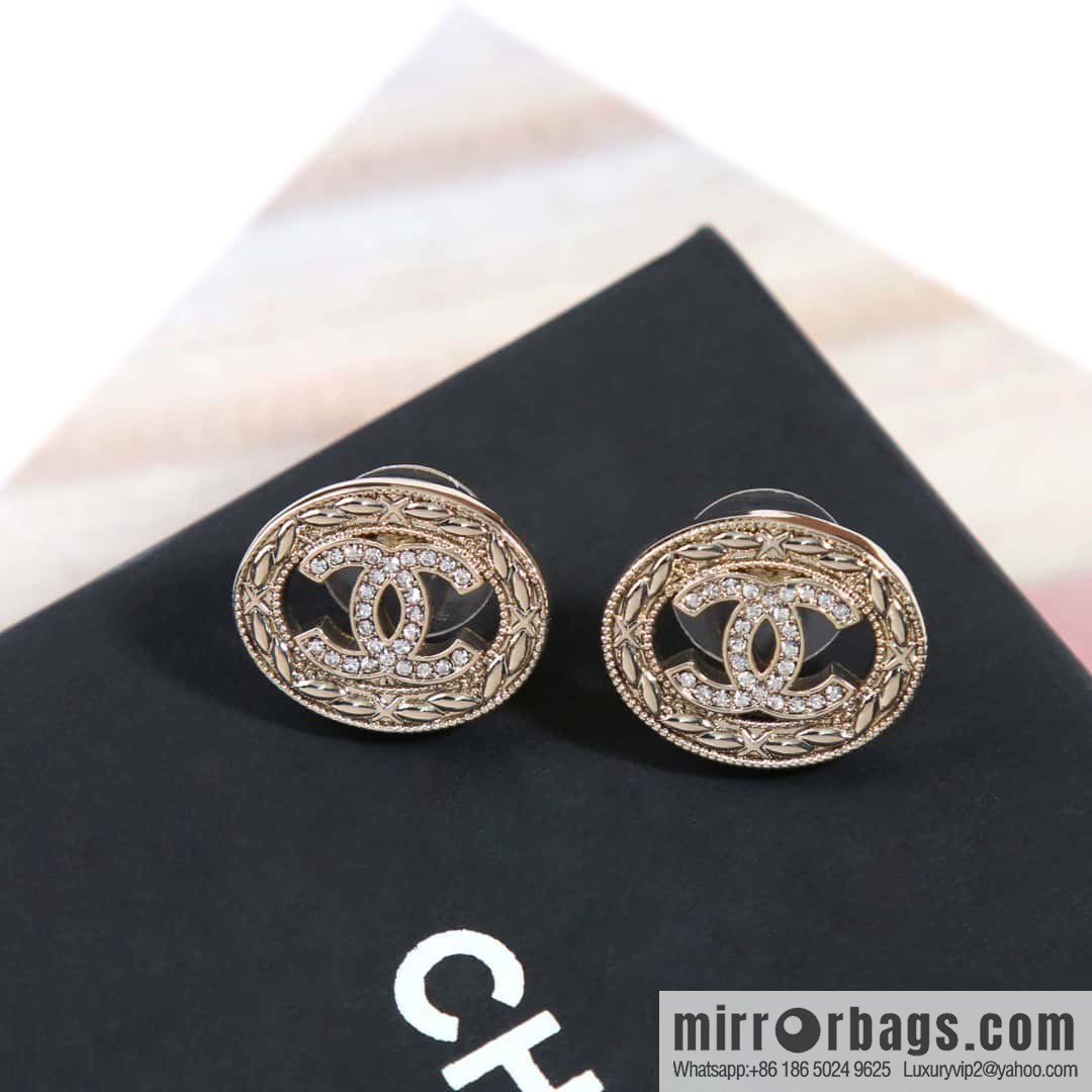 ☀️New ☑️ chanel c1 double c full diamond oval earrings ☀️