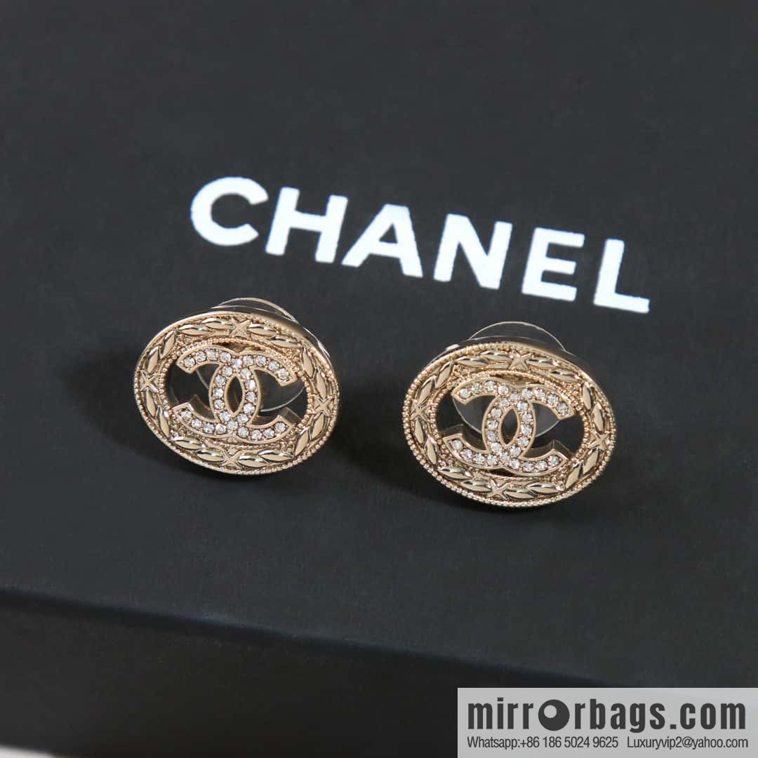 ☀️New ☑️ chanel c1 double c full diamond oval earrings ☀️