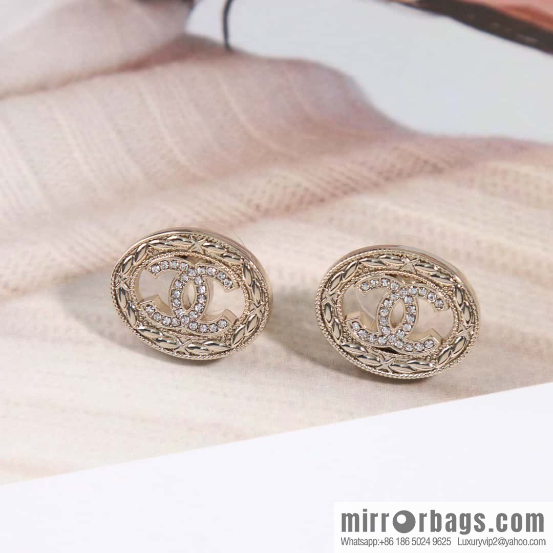 ☀️New ☑️ chanel c1 double c full diamond oval earrings ☀️