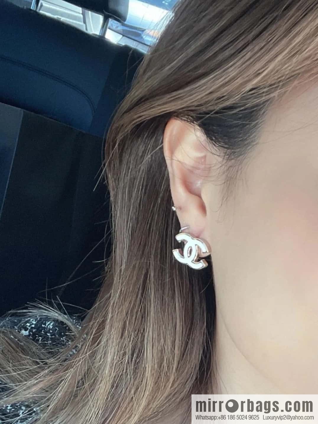 ☀️New ☑️ chanel c1 white double c earrings stud earrings ☀️