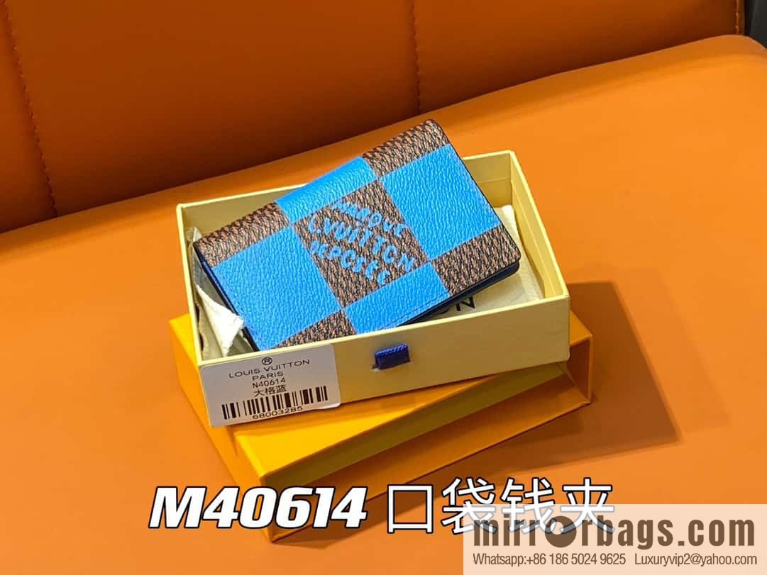 [Boutique‑grade] M40614 blue large plaid pocket wallet