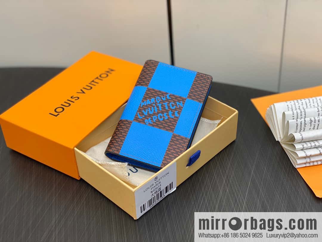 [Boutique‑grade] M40614 blue large plaid pocket wallet
