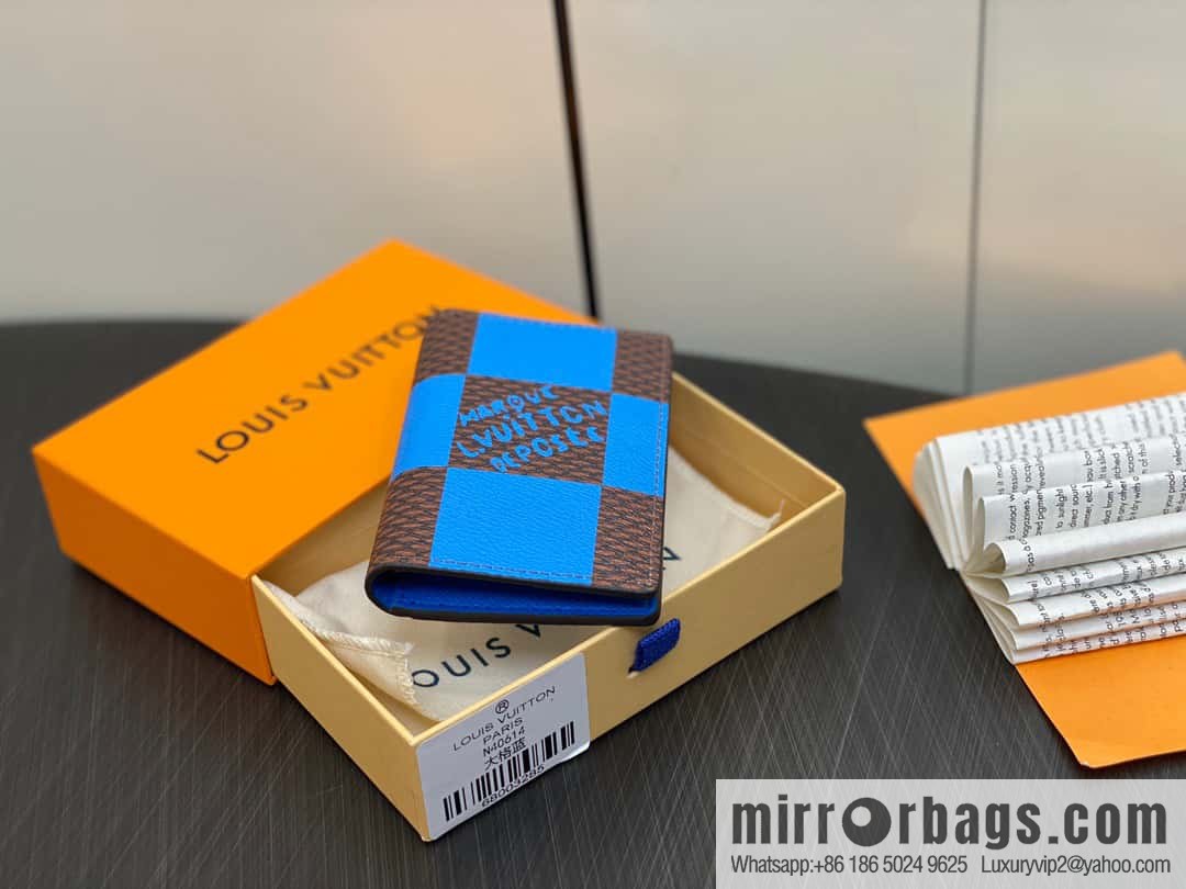 [Boutique‑grade] M40614 blue large plaid pocket wallet