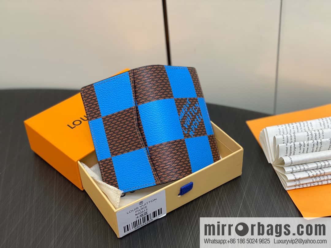 [Boutique‑grade] M40614 blue large plaid pocket wallet