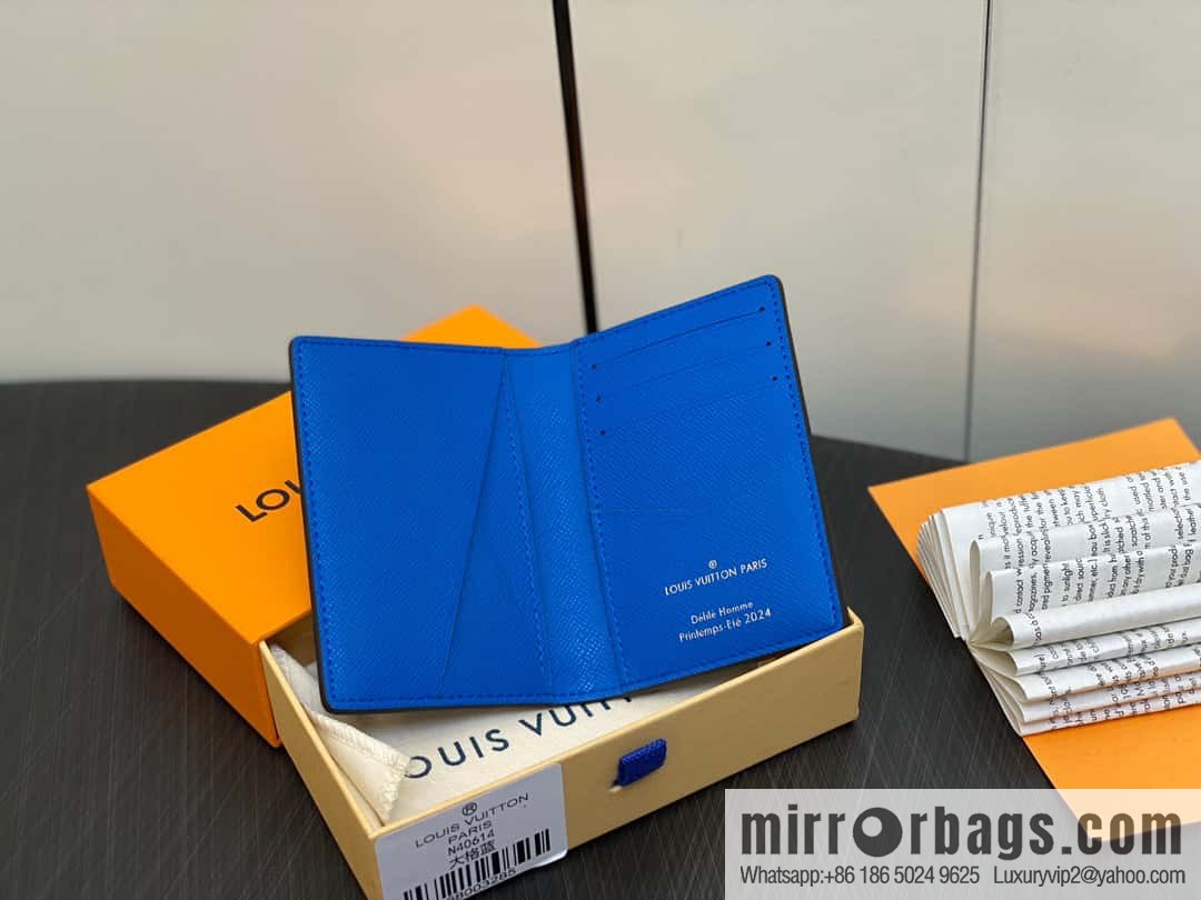 [Boutique‑grade] M40614 blue large plaid pocket wallet