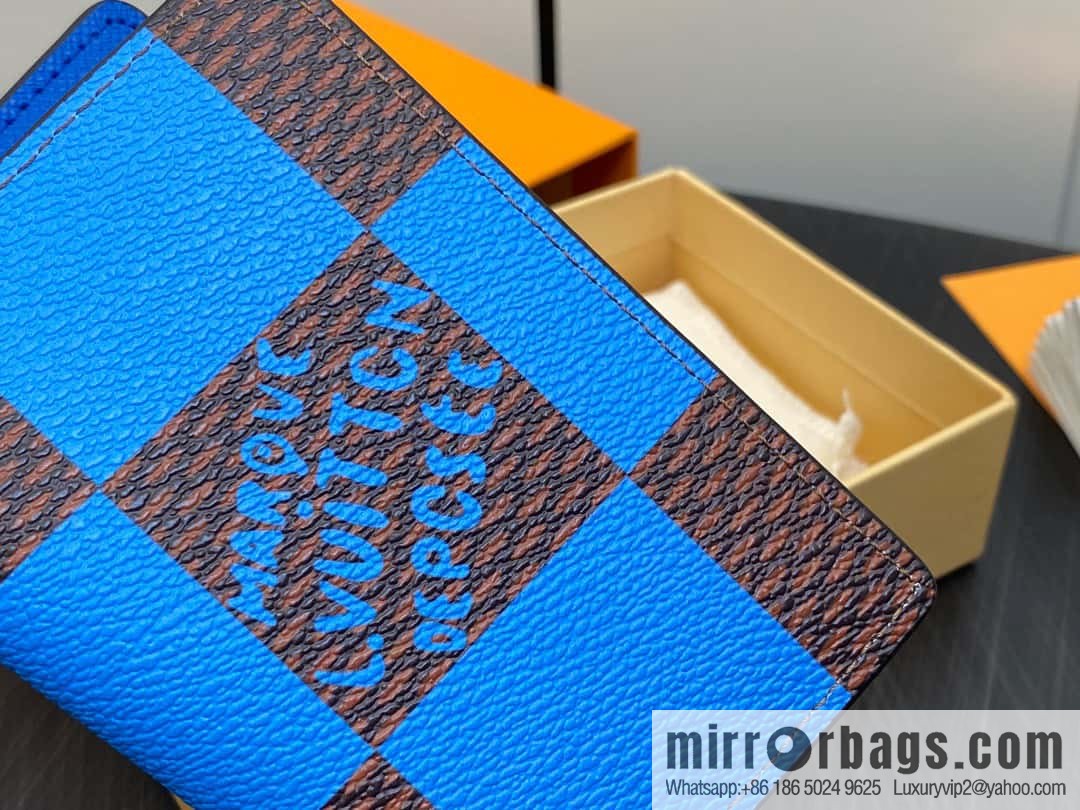 [Boutique‑grade] M40614 blue large plaid pocket wallet