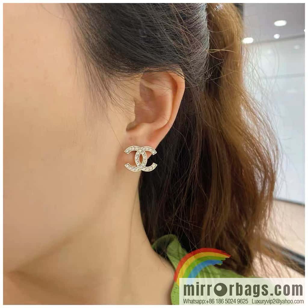 ☀️New ☑️ chanel c1 full diamond double c earrings stud earrings ☀️