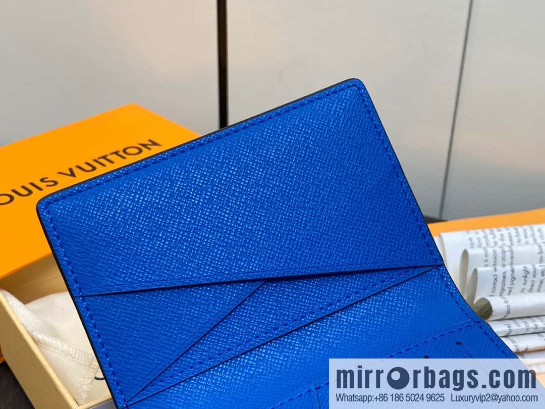 [Boutique‑grade] M40614 blue large plaid pocket wallet