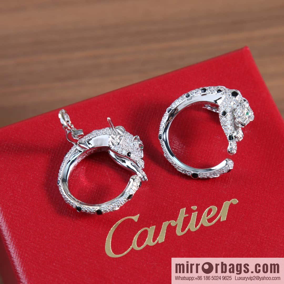 ☀Cartier Cartier Jungle Series Full Diamond Leopard Ear Shot Earrings Stud Earrings
